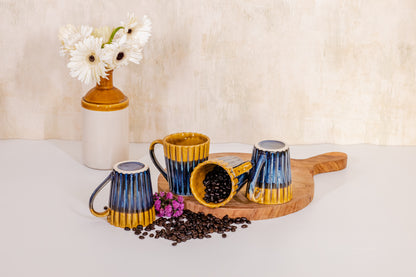 Riged Blue Yellow Mugs