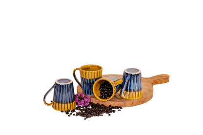 Riged Blue Yellow Mugs