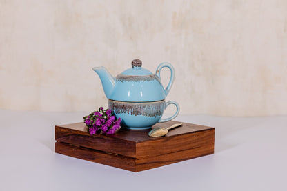 Small Tea Pot + 1 Mug (Blue & Gray)