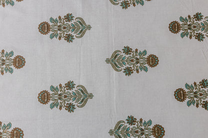 Rajwada Garden White with Block Print Bed Sheet