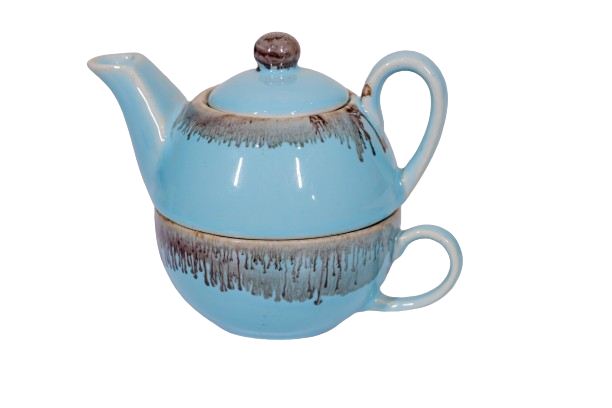 Small Tea Pot + 1 Mug (Blue & Gray)