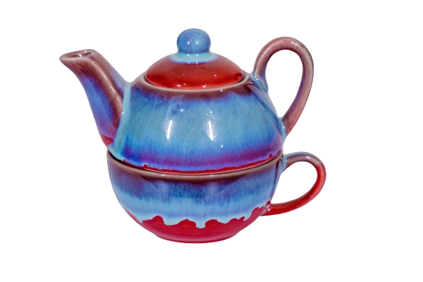 Small Tea Pot + 1 Mug(Red & Blue)