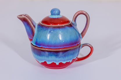 Small Tea Pot + 1 Mug(Red & Blue)