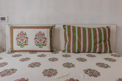 Rajwada Garden Pink & Green Bedsheets