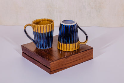 Riged Blue Yellow Mugs